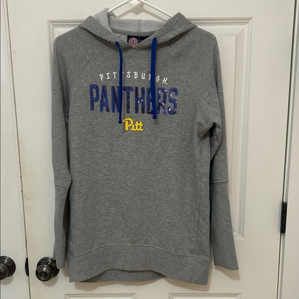 Pittsburgh Panthers Pitt pullover hoodie sweatshirt size small gray blue sparkle